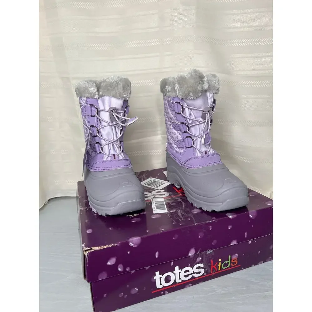Totes Jenna Waterproof Insulated Winter Boots Purple/Grey Girls Size 4